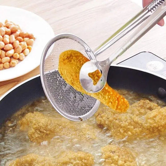 Fry Tool Filter Spoon Strainer With Clip Oil Frying BBQ Filter Stainless Steel Mesh Strainer Kitchen Tool Frying Mesh Colander Quick Strain Stainless Steel Tong Colander BEST HIGH QUALITY